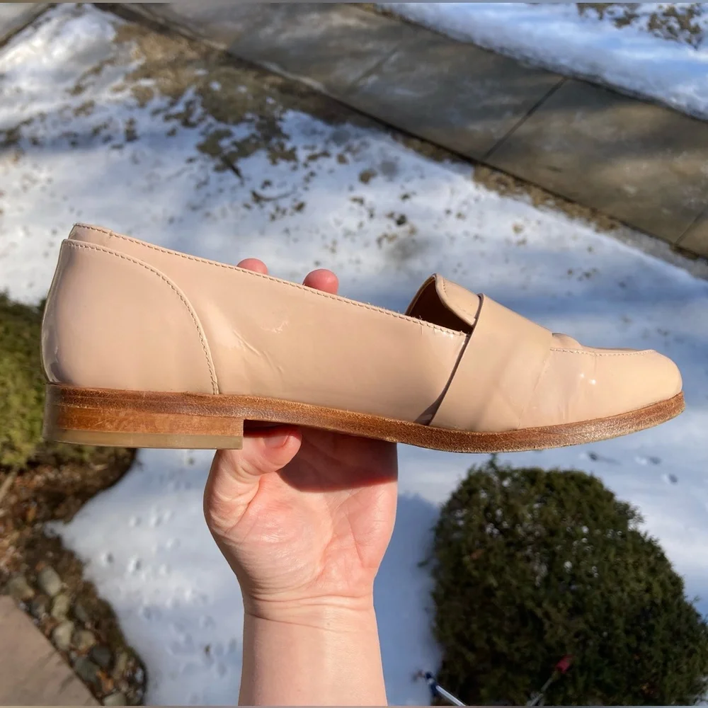 Sézane Light Blush Pink Nude Patent Leather Loafers